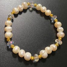 Load image into Gallery viewer, Freshwater baroque pearl and crystal bracelet with gold filigree beads wedding bridal jewelry
