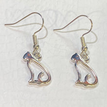 Load image into Gallery viewer, Cat Silhouette: silvertone, goldtone , or black cat earrings - cat mom cat lover gift
