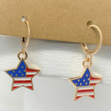 Load image into Gallery viewer, Americana patriotic enamel stars and stripes heart, star, or flag earrings 4th of July holiday jewelry
