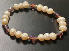 Load image into Gallery viewer, Freshwater baroque pearl and purple crystal bracelet
