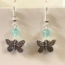 Load image into Gallery viewer, Butterfly earrings in silver or goldtone with optional gemstone bead
