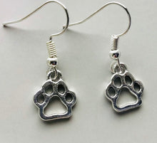 Load image into Gallery viewer, Helena Huskies paw print sports fan earrings withchoice of crystal or pearl bead in team colors
