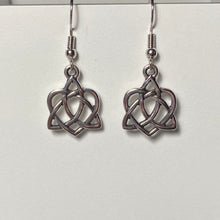 Load image into Gallery viewer, Celtic heart earrings with triquetra knot, silvertone
