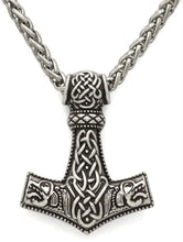 Load image into Gallery viewer, Norse Viking Wolf Thor's Hammer Mjolnir Pendant Necklace 24”
