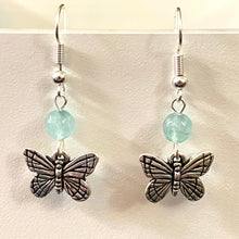 Load image into Gallery viewer, Butterfly earrings in silver or goldtone with optional gemstone bead
