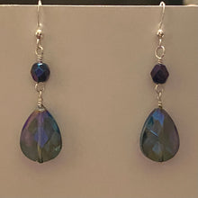 Load image into Gallery viewer, Dark blue iridescent crystal and sterling drop earrings

