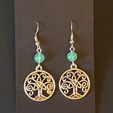 Load image into Gallery viewer, Celtic Tree of Life triquetra family tree silvertone earrings World Tree Yggdrasil
