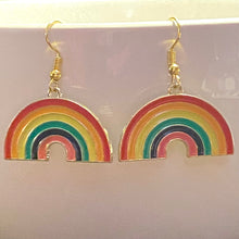 Load image into Gallery viewer, Cute rainbow earrings in goldtone and enamel
