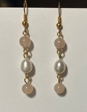 Load image into Gallery viewer, Cherry Blossoms in the Snow: pink opal and freshwater pearl bracelet and earrings set
