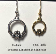 Load image into Gallery viewer, Silver plated TierraCast pewter Irish claddagh earrings (small)
