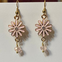 Load image into Gallery viewer, Flower Power: pink enamel boho flower earrings with crystal bead
