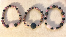 Load image into Gallery viewer, Diffuser bracelet: rhodonite/ rose quartz / onyx and lava rock
