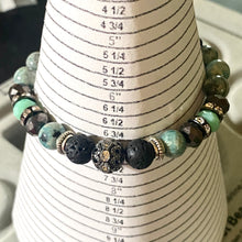 Load image into Gallery viewer, Bracelet - sesame jasper w gunmetal and mint green crystal rondelles, and rhinestone pavé center bead
