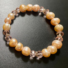 Load image into Gallery viewer, Aurora: beautiful peachy-pink freshwater baroque pearl and crystal bracelet
