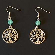Load image into Gallery viewer, Celtic Tree of Life triquetra family tree silvertone earrings World Tree Yggdrasil
