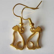 Load image into Gallery viewer, Cat Silhouette: silvertone, goldtone , or black cat earrings - cat mom cat lover gift
