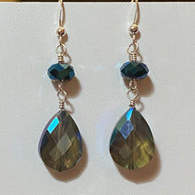 Load image into Gallery viewer, Dark blue iridescent crystal and sterling drop earrings
