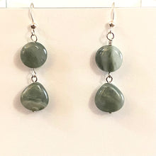 Load image into Gallery viewer, Green line quartz gemstone drop earrings in sterling silver, goldtone, or 14kgold-filled

