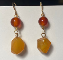 Load image into Gallery viewer, Carnelian and peach aventurine Roman reproduction gemstone earrings

