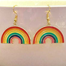 Load image into Gallery viewer, Cute rainbow earrings in goldtone and enamel
