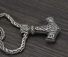 Load image into Gallery viewer, Norse Viking Wolf Thor's Hammer Mjolnir Pendant Necklace 24”
