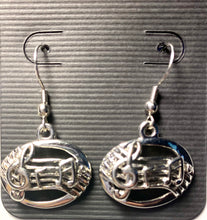 Load image into Gallery viewer, Silvertone oval music staff earrings
