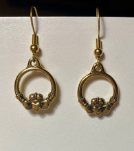 Load image into Gallery viewer, Gold plated TierraCast pewter Irish claddagh earrings (small)
