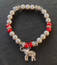 Load image into Gallery viewer, Alabama Crimson Tide sports fan “Tide Pride” glass pearl and crystal bracelet
