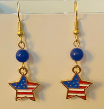 Load image into Gallery viewer, Americana patriotic enamel stars and stripes heart, star, or flag earrings 4th of July holiday jewelry
