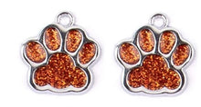 Load image into Gallery viewer, Paw print sports fan earrings: Tigers, Lions, Bulldogs, Wildcats, Huskies, Panthers, Jaguars: choice of team color with or without crystal bead.
