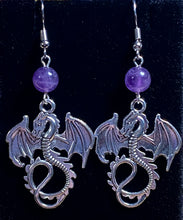 Load image into Gallery viewer, Flying dragon earrings in gold, bronze, or silver: UAB Blazers, Game of Thrones fantasy creatures, sports fan jewelry
