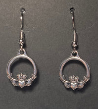 Load image into Gallery viewer, Silver plated TierraCast pewter Irish claddagh earrings (small)
