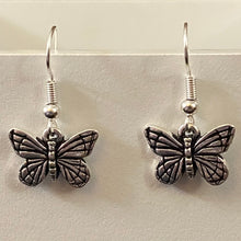 Load image into Gallery viewer, Butterfly earrings in silver or goldtone with optional gemstone bead
