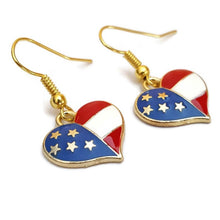 Load image into Gallery viewer, Americana patriotic enamel stars and stripes heart, star, or flag earrings 4th of July holiday jewelry
