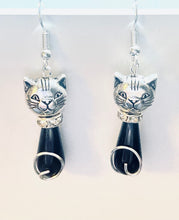 Load image into Gallery viewer, Cat Earrings: silvertone and Czech glass teardrop cat earrings in a rainbow of colors
