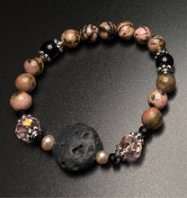 Load image into Gallery viewer, Diffuser bracelet: rhodonite/ rose quartz / onyx and lava rock
