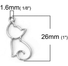Load image into Gallery viewer, Cat Cutout - cute silvertone or goldtone cat silhouette earrings - cat mom cat lover gift
