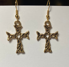 Load image into Gallery viewer, Goldtone Celtic woven cross earrings
