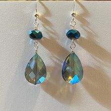 Load image into Gallery viewer, Dark blue iridescent crystal and sterling drop earrings
