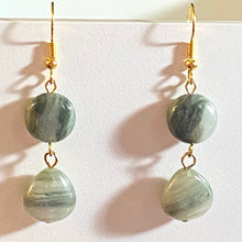 Load image into Gallery viewer, Green line quartz gemstone drop earrings in sterling silver, goldtone, or 14kgold-filled
