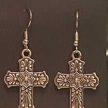 Load image into Gallery viewer, Antique silvertone floral Mexican style Talavera cross
