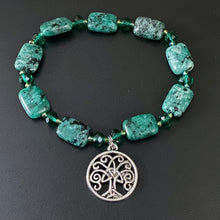 Load image into Gallery viewer, African turquoise and jade green crystal Celtic tree bracelet
