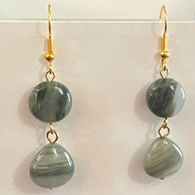 Load image into Gallery viewer, Green line quartz gemstone drop earrings in sterling silver, goldtone, or 14kgold-filled
