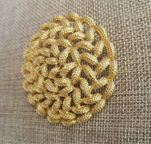 Load image into Gallery viewer, Bright goldtone vintage Monet intricately woven circular rope brooch Etruscan Greco-Roman Celtic SCA
