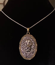 Load image into Gallery viewer, Leo, Lion of Judah, Aslan Chronicles of Narnia, King of the Jungle, Lion mascot, antique silvertone lion head pendant
