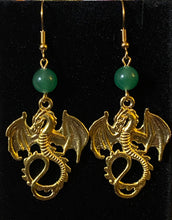Load image into Gallery viewer, Flying dragon earrings in gold, bronze, or silver: UAB Blazers, Game of Thrones fantasy creatures, sports fan jewelry
