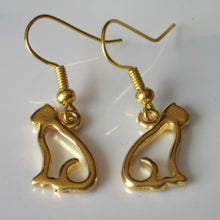 Load image into Gallery viewer, Cat Silhouette: silvertone, goldtone , or black cat earrings - cat mom cat lover gift
