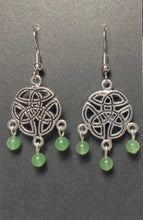 Load image into Gallery viewer, Celtic triquetra triple knot earrings w/ 3 beads (choice of gemstone/color)

