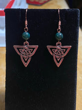Load image into Gallery viewer, Triquetra or Trinity Knot earrings, copper finish (w/ optional gemstone bead)
