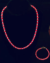 Load image into Gallery viewer, Bamboo coral and freshwater pearl jewelry set: necklace, bracelet, &amp; earrings
